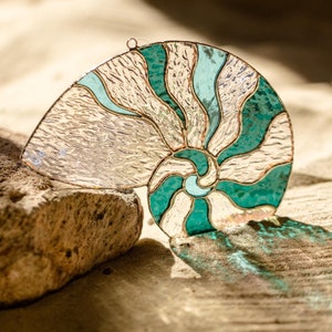 Stained Glass Nautilus Shell Suncatcher Coastal Ocean Window Hanging Ornament Decor Mother's Day Gift