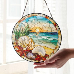 Seashell Stained Glass Suncatcher: Beach Home Decor