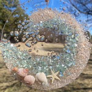 Coastal Suncatcher/ Ornament- Aqua Coastal WAVE with shells