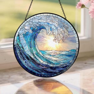 Sea Waves  Glass Suncatcher: Coastal Window Hanging
