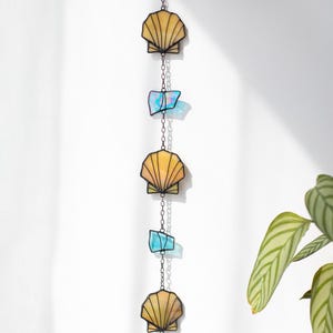 Suncatcher Seashells Crystals Stained glass decor Unique gift Hanging decor Coastal decor Sun catcher Beach house decor Outdoor decor