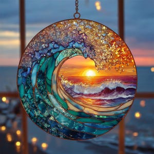 Sunrise On The Beach Suncatcher Ornament, Ocean Waves At Sunrise, Sunrise Lover Gift, Beach Suncatcher, Natural Gift, Beach Home Decor
